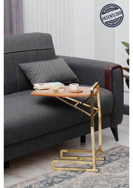 Dali Serisi 1 Adet Beyaz Mermer Desen Katlanabilir Mdf C Sehpa Yan Sehpa Gold Kaplama Metal Ayak