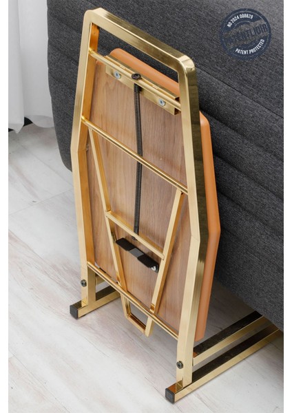 Dali Serisi 1 Adet Beyaz Mermer Desen Katlanabilir Mdf C Sehpa Yan Sehpa Gold Kaplama Metal Ayak fiyatları