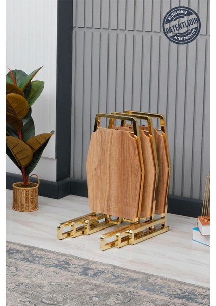 Dali Serisi 1 Adet Beyaz Mermer Desen Katlanabilir Mdf C Sehpa Yan Sehpa Gold Kaplama Metal Ayak