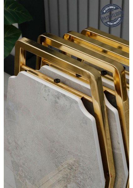 Dali Serisi 1 Adet Beyaz Mermer Desen Katlanabilir Mdf C Sehpa Yan Sehpa Gold Kaplama Metal Ayak fırsatları