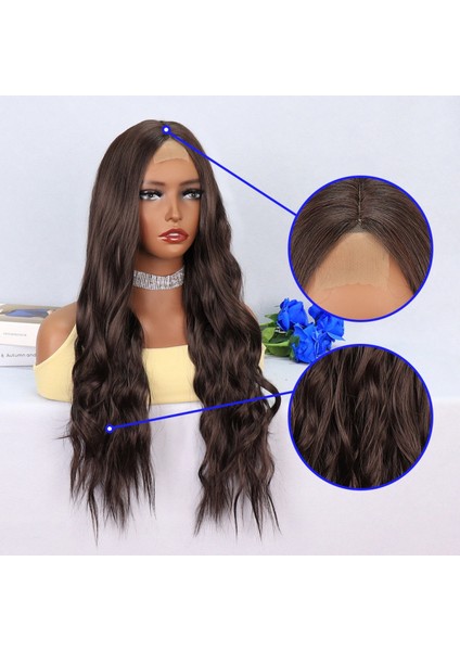 Koyu Kumral Dalgalı Uzun Tül Peruk fırsatları