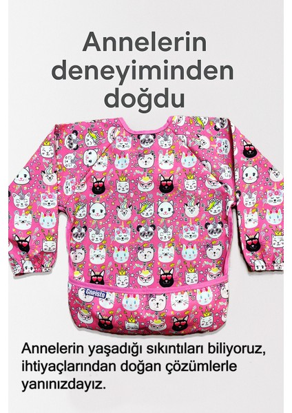 Baby Uzun Kollu Mama Önlüğü - Pembe | Blw Uyumlu, Sıvı Geçirmez, Ipsiz Güvenli Tasarım