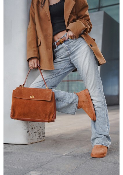 Kadın İçi Kürklü Günlük Bot Pasep Taba Süet