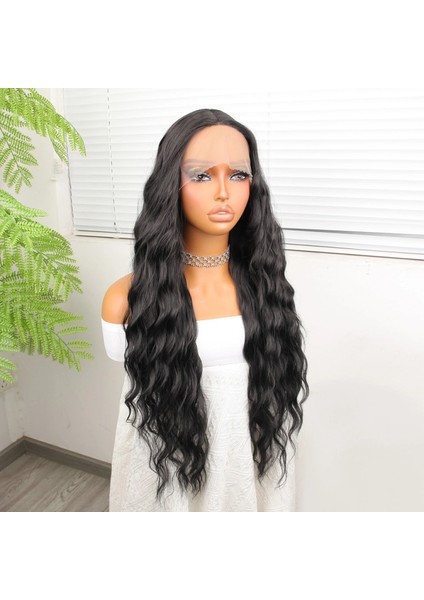 Siyah Su Dalgalı Fiber Sentetik Tül Peruk modelleri