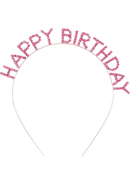 Pembe Renk Kristal Taşlı Gold Renk Kaplama Happy Birthday Taç 16X17 cm