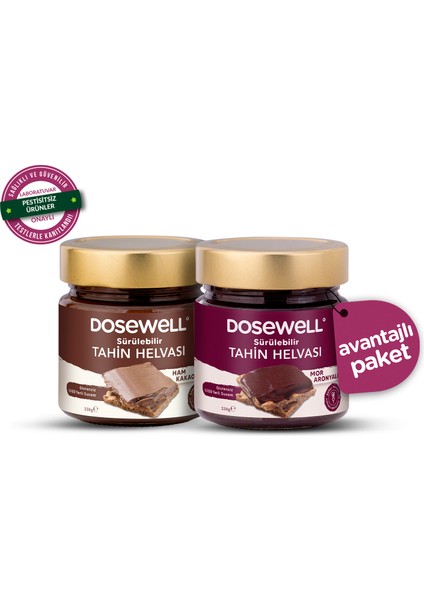 Kakaolu & Mor Aronyalı Sürülebilir Tahin Helvas 250 gr / 2'li Paket