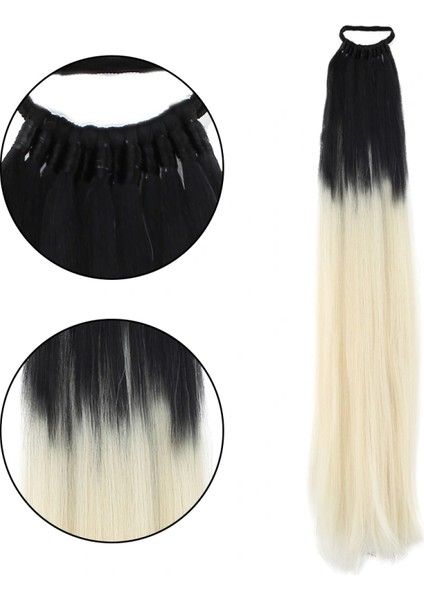 Lastik Tokalı At Kuyruğu Düz - Siyah / Platin Ombre fiyatları