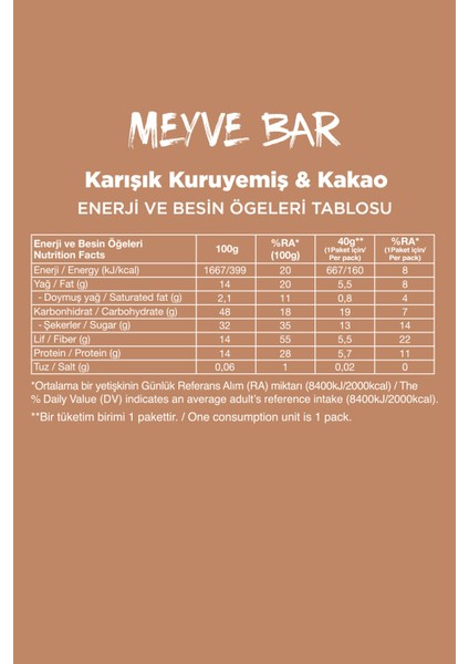 Meyve Bar 40 G Süper Ikili Kutu 24 Adet - Hind.cevizi &chia x 12 Adet + Karışık Kuruyemişli x 12 Adet