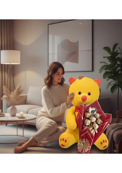 Premium 80 cm Peluş Ayı ve Romantik Balonlu Sütlü Kahve Peluş Ayıcık Buketi fiyatları