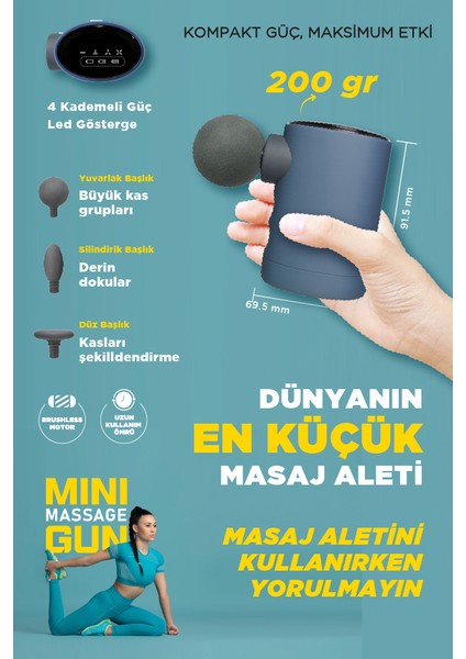 Masaj Tabancası Darbeli Titreşimli 3 Başlıklı Profesyonel Şarjlı Mini Masaj Aleti