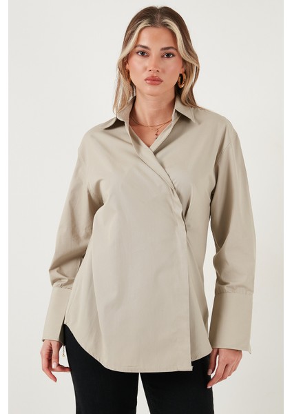 Regular Fit Klasik Yaka Bağlamalı Uzun Kollu Gömlek Bayan Gömlek 6834987 fiyatları