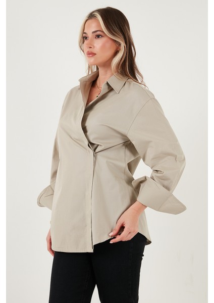 Regular Fit Klasik Yaka Bağlamalı Uzun Kollu Gömlek Bayan Gömlek 6834987 indirimleri