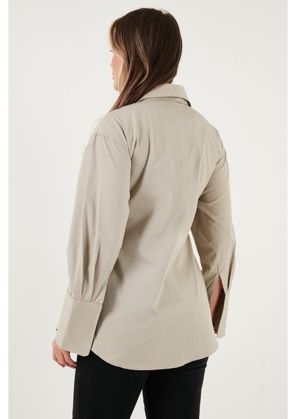 Regular Fit Klasik Yaka Bağlamalı Uzun Kollu Gömlek Bayan Gömlek 6834987