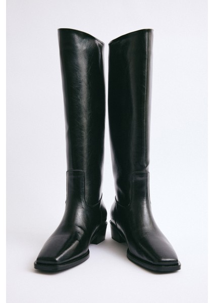 Çizme 2305 - Düz Binici Siyah Kadın Çizme