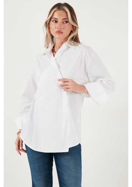 Regular Fit Klasik Yaka Bağlamalı Uzun Kollu Gömlek Bayan Gömlek 6834987 modelleri