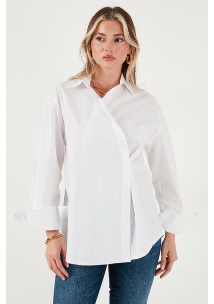 Regular Fit Klasik Yaka Bağlamalı Uzun Kollu Gömlek Bayan Gömlek 6834987 fırsatları