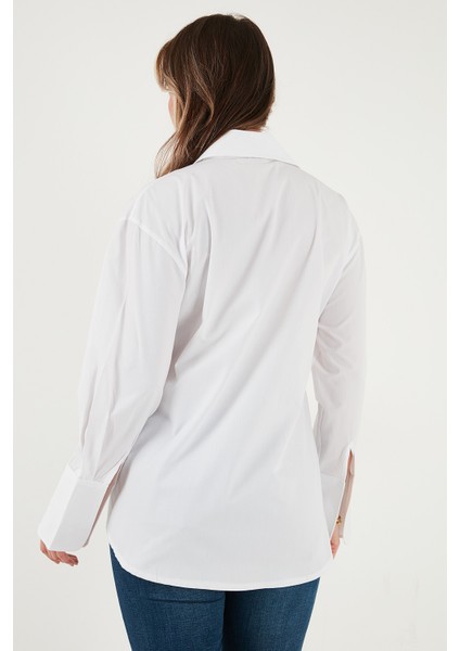 Regular Fit Klasik Yaka Bağlamalı Uzun Kollu Gömlek Bayan Gömlek 6834987