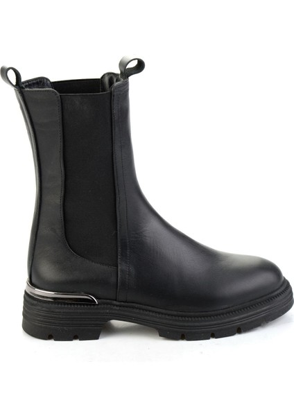 Siyah Hakiki Deri Kadın Bot & Bootie K02724250503