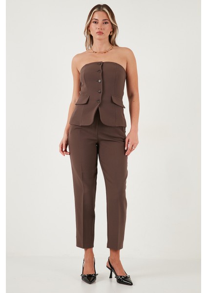 Regular Fit Straplez Yaka Düğmeli Yelek Bayan Yelek 6839611 fiyatları