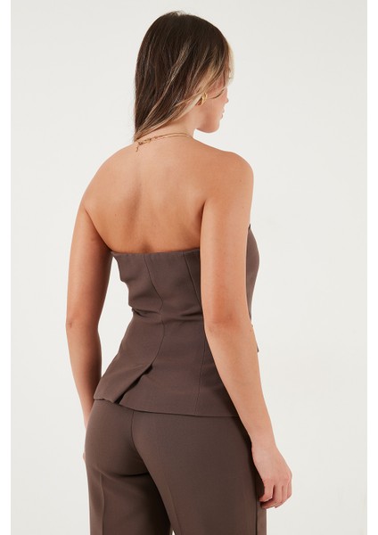 Regular Fit Straplez Yaka Düğmeli Yelek Bayan Yelek 6839611