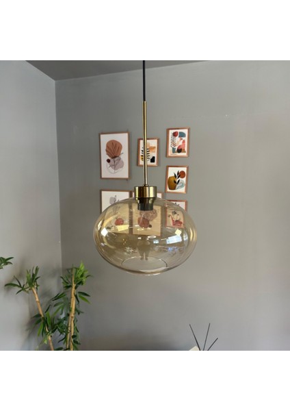 Solvia Cam Bal Rengi Tekli Avize Ince Eskitme Başlık Retro Sarkıt Lamba Salon Aydınlatma