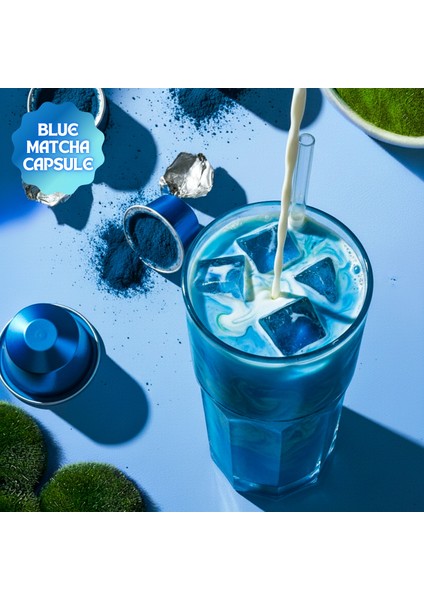 Blue Matcha Kapsül – Nespresso Uyumlu, Mavi Spirulina Superfood Matcha Tozu, 10'lu Paket fırsatları