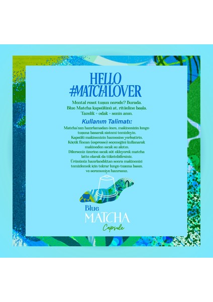 Blue Matcha Kapsül – Nespresso Uyumlu, Mavi Spirulina Superfood Matcha Tozu, 10'lu Paket