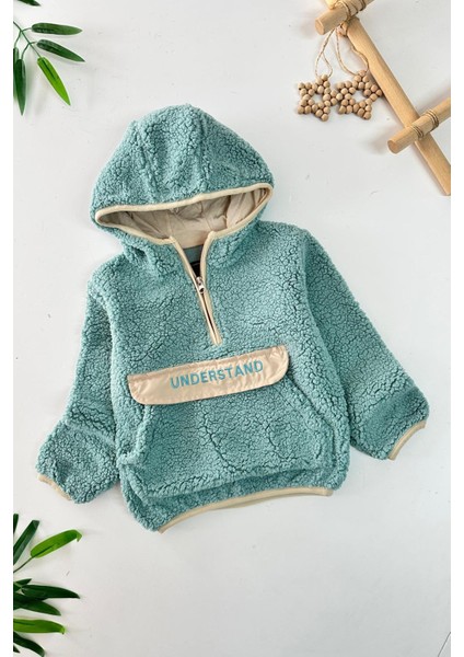 Kanguru Cep Detaylı Kapüşonlu Unisex Çocuk polar sweat - Yeşil