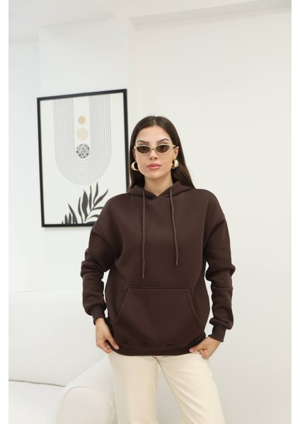 Üç Iplik Kanguru Cep Sweatshirt Pembe