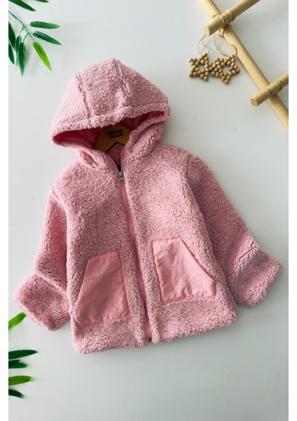 Cep Detaylı Kapüşonlu Unisex Çocuk Welsoft hırka - Pembe