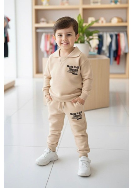 Make It All Kabartma Baskılı Erkek Çocuk 2 li takım - Krem fiyatları