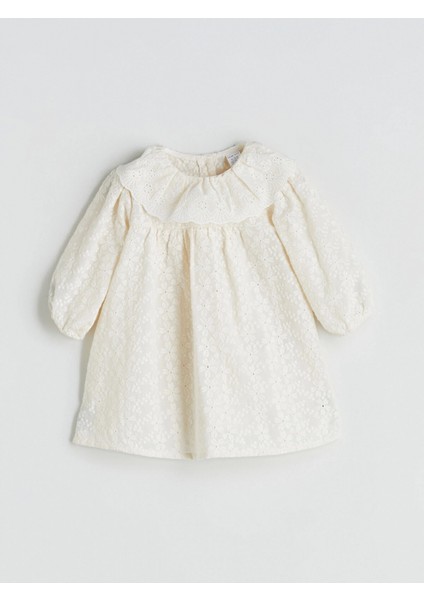 Lcw Baby Ekru Bebe Yaka Çiçekli Kız Bebek Elbise