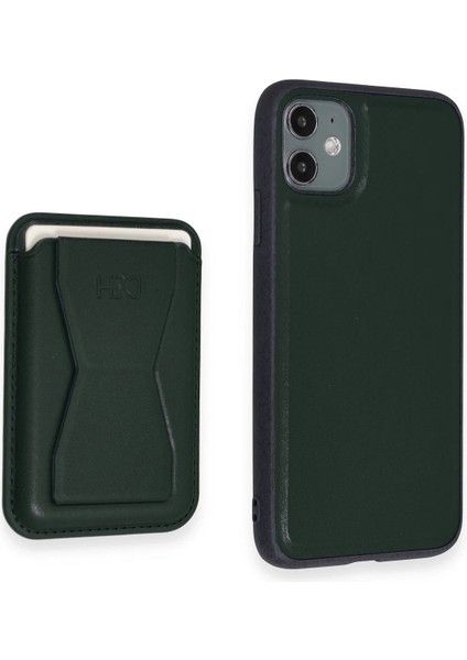 iPhone 11 Kılıf Hd Deri Luxury Magnet Kartvizitli Kapak - Koyu Yeşil fiyatları