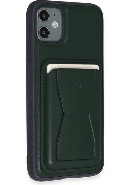 iPhone 11 Kılıf Hd Deri Luxury Magnet Kartvizitli Kapak - Koyu Yeşil indirimleri