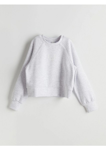 Lcw Kids Gri Bisiklet Yaka Baskılı Kız Çocuk Sweatshirt