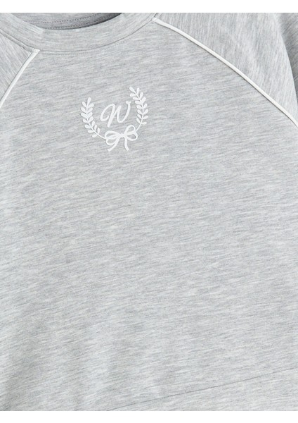 Lcw Kids Gri Bisiklet Yaka Baskılı Kız Çocuk Sweatshirt modelleri