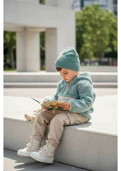 Kanguru Cep Detaylı Kapüşonlu Unisex Çocuk polar sweat - Yeşil fiyatları