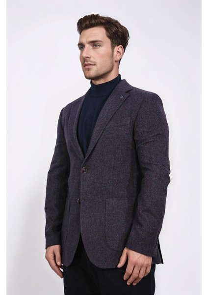 Slim Fit Mono Yaka Mor Astarsız Yünlü Tek Ceket indirimleri