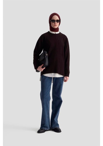 Başak Desenli Kazak 25KD7006 Siyah