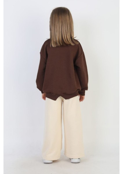 Kalp Işleme Detaylı Kız Çocuk 2 li takım - Kahverengi modelleri