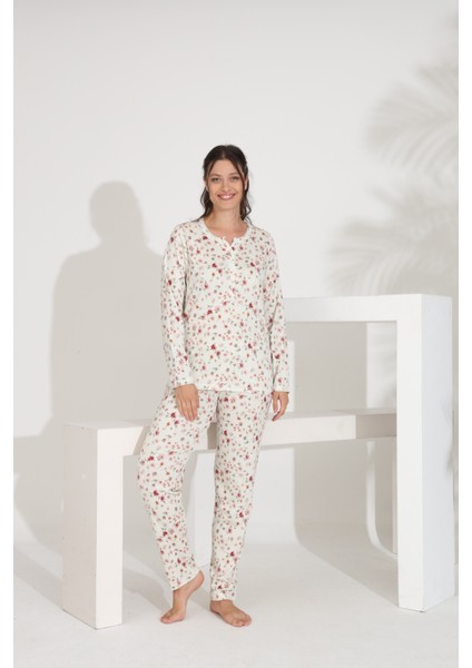 %100 Pamuk Uzun Kol Kadın Pijama Takımı 98289
