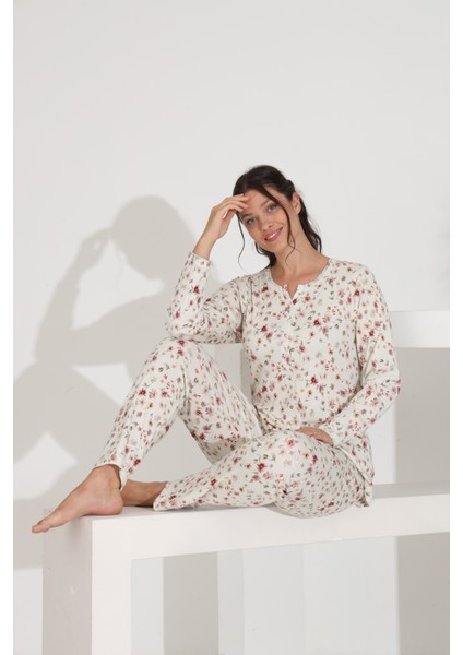 %100 Pamuk Uzun Kol Kadın Pijama Takımı 98289 modelleri