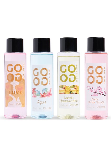 Gogo 4'lü Kolonya Seti 250ML Pet Şişe (Love, Aqua, Lemon Cheesecake, Japon Kiraz Çiçeği)