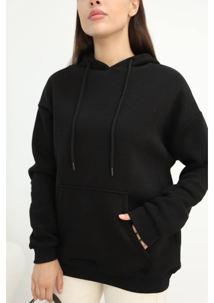 Üç Iplik Kanguru Cep Sweatshirt Pembe