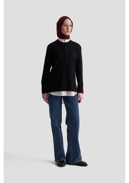 Örgü Desenli Kazak 25KD7004 Siyah fiyatları