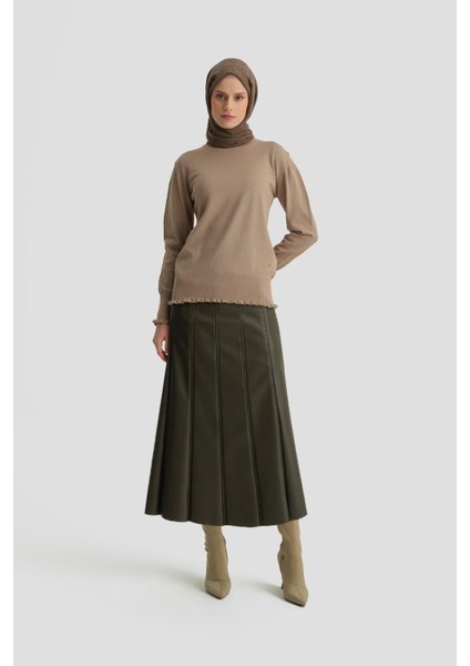 Fırfır Detaylı Kazak 25KD7007 Vizon