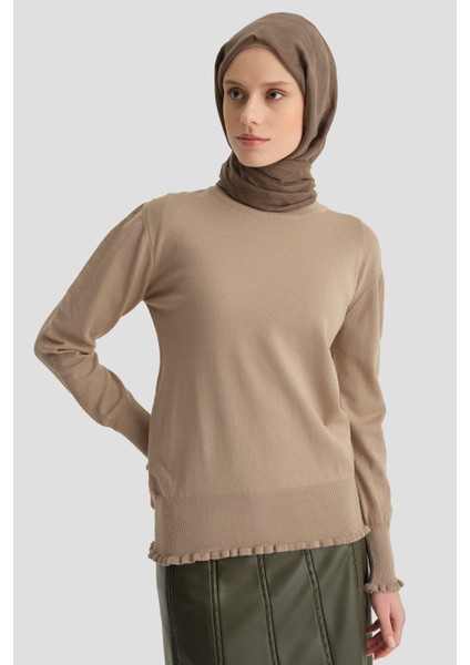 Fırfır Detaylı Kazak 25KD7007 Vizon modelleri