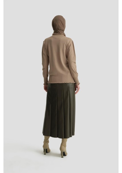 Fırfır Detaylı Kazak 25KD7007 Vizon fırsatları