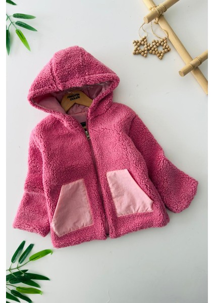 Cep Detaylı Kapüşonlu Unisex Çocuk Welsoft hırka - Fuşya