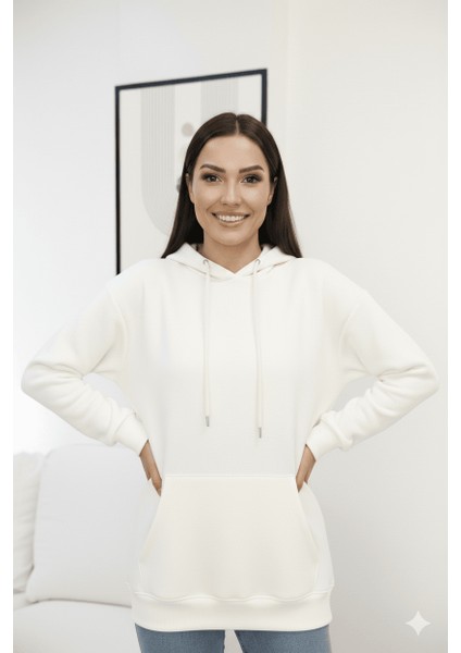 Üç Iplik Kanguru Cep Sweatshirt Pembe